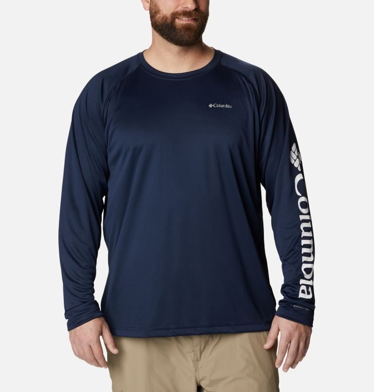 Men\'s Columbia Fork Stream Long Sleeve Sweatshirts Navy | Plus Size CA-GC8L0